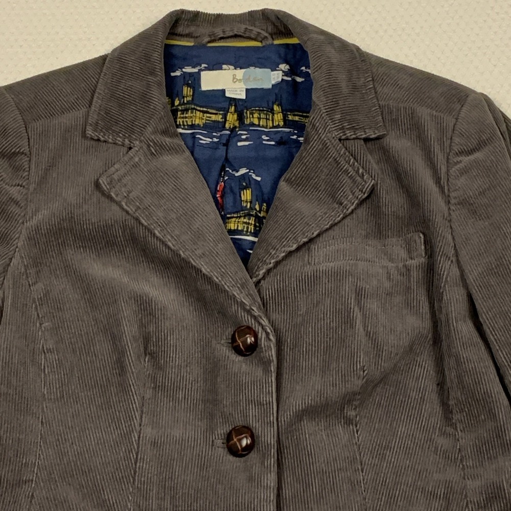 Boden Corduroy Blazer Womens 6 Gray Elbow Patch Lined Academia Preppy - Picture 3 of 16